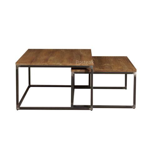 Industrial Coffee Table Set 2- Square | Posteak Furniture throughout Unveiling the Industrial Coffee Table Set with Cantilever Design & Aged Bronze Frames